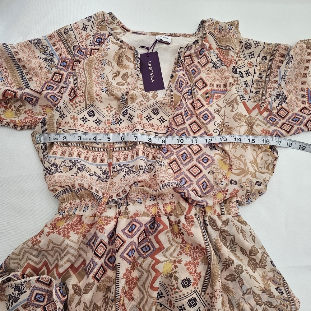 NWT LASCANA About You Long Sleeve Boho Shirt Dress Mixed Print Size 2 - Picture 15 of 16